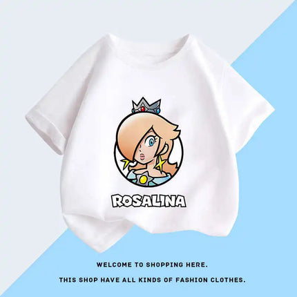 Super Mario T-shirt for Children, Short Sleeved, Pure Cotton, Fashionable Casual T-shirt for Boys and Girls, Half Sleeved