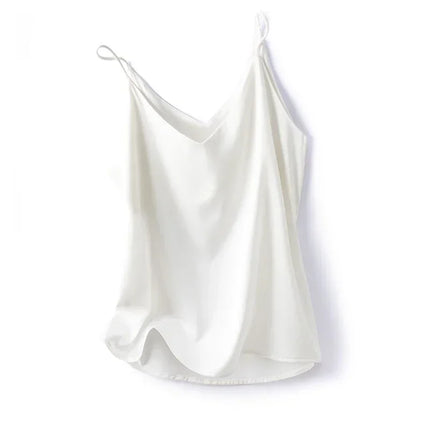 2026 Spaghetti Strap Top Women Halter V Neck Basic White Cami Sleeveless Satin Silk Tank Tops Women's Summer Camisole Crop Top
