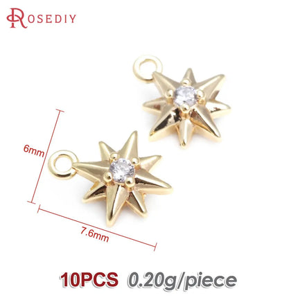 18K Gold Color Brass  Zircon Star Charms Pendants Jewelry Necklaces Earrings Bracelets Making Supplies Diy Findings Accessories