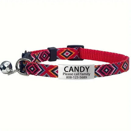 Personalized ID Tag Bohemian Cat Collar with Bell Custom Safety Breakaway Adjustable Engraved Small Kitten Necklace