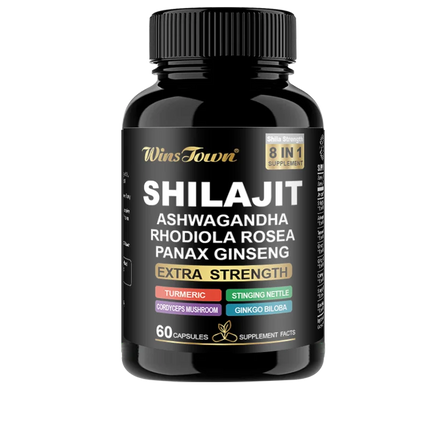 Shilajit Supplement, 8 in 1 Himalayan Shilajit Capsules for Men Women with Ashwagandha, Rhodiola Rosea, Panax, Ginseng 60 Count