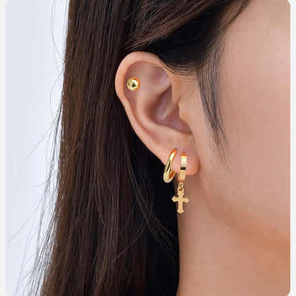 Vnox 6pcs/set Stainless Steel Stud Hoop Earrings Simple Classic 18K Gold Plated Earrings For Women Holiday Jewelry Set Wholesale