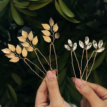 3PCS Bridal Wedding Hair Accessories Gold Color Leaf Hair Pins Clips for Women Jewelry Bride Headpiece Headwear Headdress Gifts