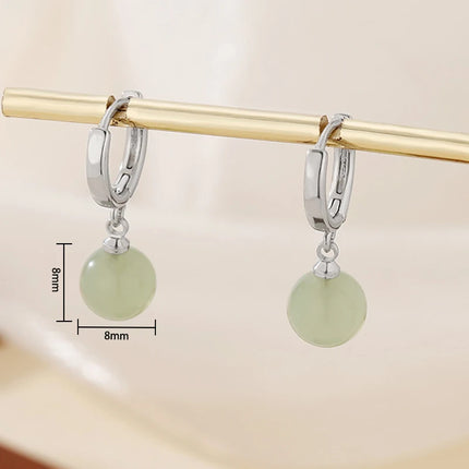 PANJBJ 925 Sterling Silver Jade Drop Earring for Women Zircon Round  Classic Grace Ethnic Jewelry Anniversary Gift Dropshipping
