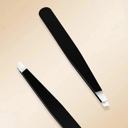 GECOMO Stainless Steel Black Eyebrow Tweezer with Slant and Flat Point Beauty Tools for Eyebrows & Ingrown Hair Removal