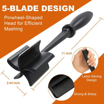 5 Curve Meat Chopper Non Stick Heat Resistant Meat Masher for Ground Beef Hamburger Meat and Meat Browning Utensil