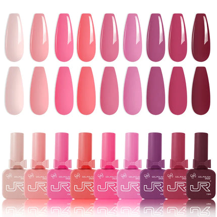 6/9pcs 15ml Gel Nail Polish Set Including Red Pink Nude Gel Polish Kit LED Soak Off Polish Home DIY Top Coat