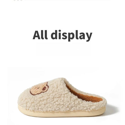 Cute Bear Fluffy Slippers Warm Plush House Shoes for Women and Men