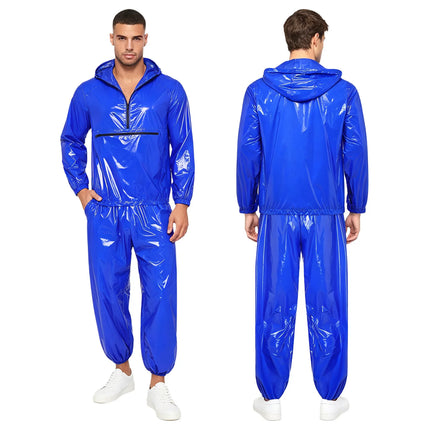 Men Waterproof Glossy Jacket Tops with Jogging Pants Hip Hop Dance Dancewear Outdoor Activities Raincoat Windbreak Streetwear