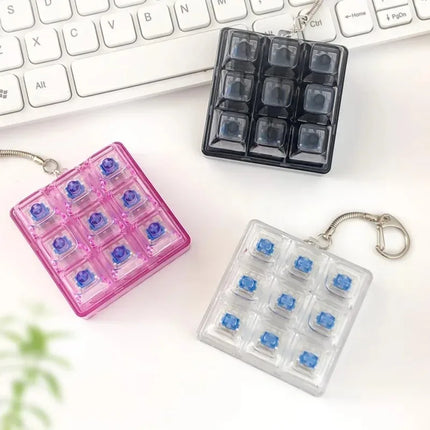 1PCS 9 Keys Keyboard Keychain Stress-Relief Toys Mechanical Button for People with Anxiety Office Desk Accessory