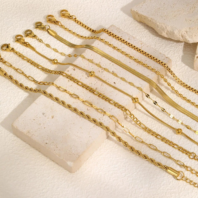 Non Tarnish Stainless Steel Bracelet Stackable for Women, Thin Herribone Chain Bracelet Waterproof Gold Plated Jewelry