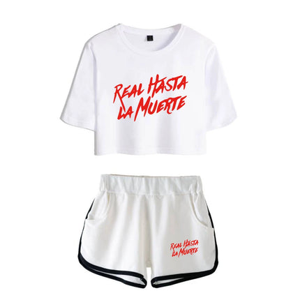 Fashion Youthful Print Anuel AA Women Sexy Short Sleeve Sexy Shorts+lovely T-shirts Dew navel Girl Sport suits Two Piece Set