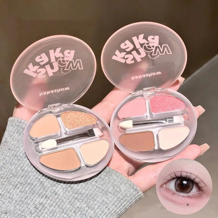 4 Colors Shimmer Matte Eyeshadow Palette Nude Rose Pink Glitter Pigment Eye Shadow Lasting Waterproof Makeup Palette with Brush
