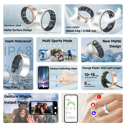 2026 Smart Ring Health Tracking High-capacity Battery IP68 Waterproof Real-Time Blood Oxygen Monitoring Lightweight Design