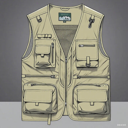 2025 Summer Men's Tank Top Outerwear, Casual Men's Photographer Vest, Mesh Work Sleeveless Jacket, Tool Pocket Tank Top, 5XL