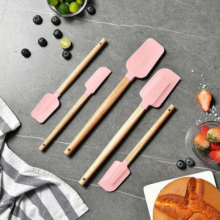 Silicone Scraper Scraper, Home Baking Wooden Handle Scraper, Cake Scraper, Cream Small Spatula Set