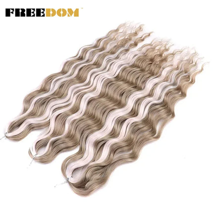 FREEDOM Synthetic Braiding Hair Extensions Deep Wavy 24 inch Long Curly Braids Hair Ombre Brown Rainbow Twist Crochet Hair