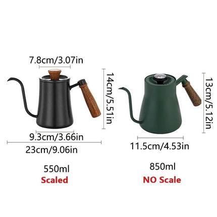 Stainless Steel Goose Neck Coffee Pot Drip Port Wooden Handle Long Narrow Drip Carafe Temperature Meter Anti-scald
