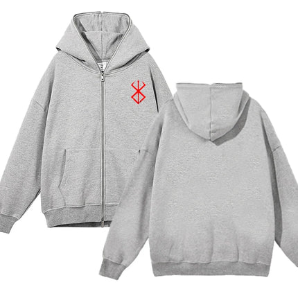 European and American fashion zippered sweatshirt Full Zip Up Hoodies Anime women's hoodie unisex hip-hop street outfit Guts Gra