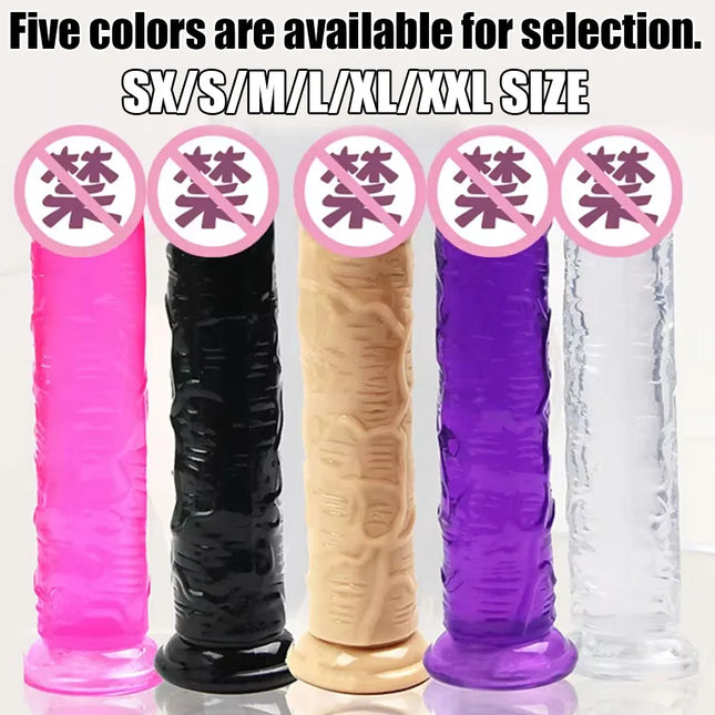 Realistic Dildo with Strong Suction Cup, 5 Colors, SX/S/M/L/XL/XXL Size, Soft Flexible Penis, Adult Sex Toy for Women Lesbian Couple