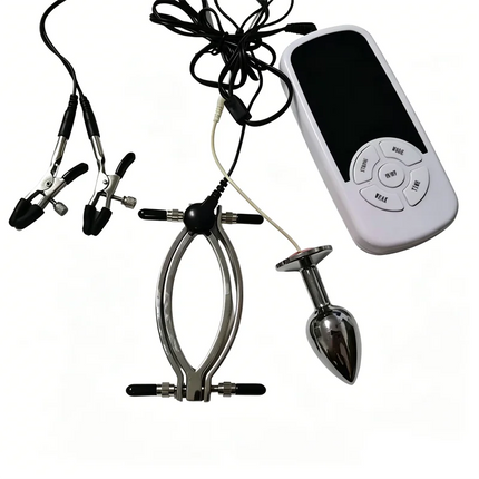 Female Labium Clamps Metal Nipples Clips Clitoris Breast Sucker Pumps 6 Modes Electric Shock Anal Butt Plug Sex Toys for Women