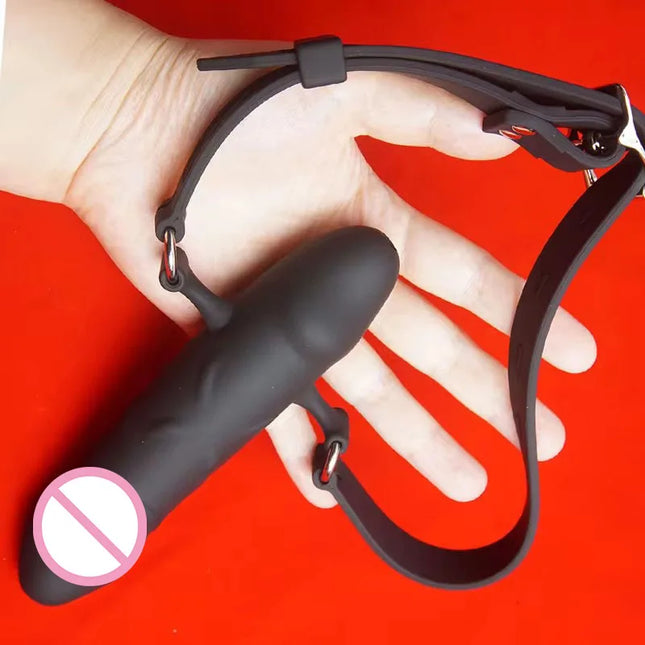 BDSM Silicone Drooling Dildo Gag, Double Ended Penis Mouth Gags Bondage Restraints Deep-throat, Sex Games Toys for Couple