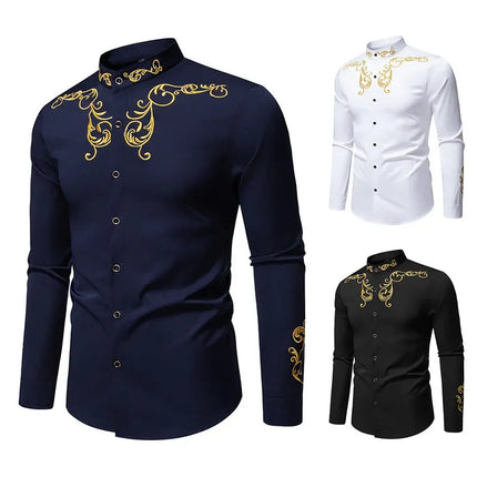 Retro Court Style Embroidered Long Sleeve Shirt Men's Collared Shirt Spring 2025 New Arrival Casual British Style Clothing