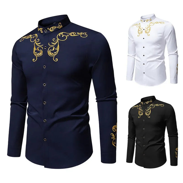 Retro Court Style Embroidered Long Sleeve Shirt Men's Collared Shirt Spring 2025 New Arrival Casual British Style Clothing