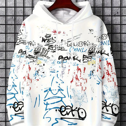 Fashionable men's autumn personalized letter graffiti print soft and comfortable hooded sweatshirt outdoor urban high street to