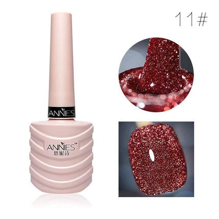 ANNIES 10ml Glittering Diamond Nail Polish Gel 12 Colors Reflective Glitter Lining Gel Nail Polish Nail Painting Hand Makeup