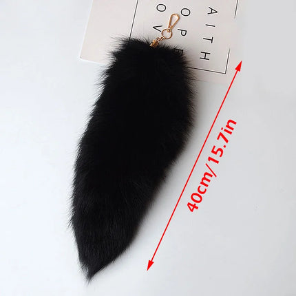 40cm Large Fox Tail Keychain Soft Fluffy Fur Pom Pom Key Chain for Women Handbag Pendant Fashion Plush Animal Tail Keyring