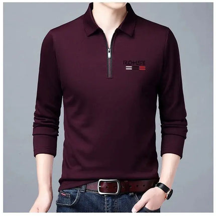 Spring Autumn New Business Half Zipper Polo Shirt Long Sleeve Solid Casual All-match Tops Tees Fashion Vintage Men Clothing