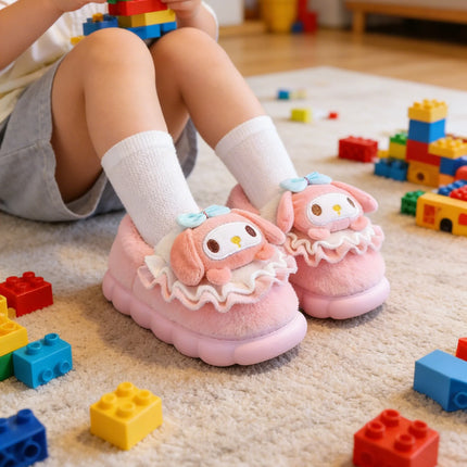 Kids' Slippers House Shoes Cartoon Cinnamoroll Winter Shoes For Girls Anti-slip Warm Thick Bottom Pink Pruple Shoes Size 24-41