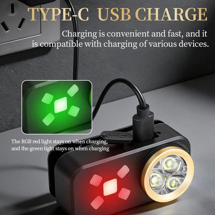 EDC Flashlight USB Charging Magnetic Clip Work Light LED Strong Light Torch Red Blue Warning Light for Outdoor Camping Hiking