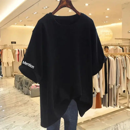 Women Clothing Fashion Solid Letter Print Short Sleeve T-shirt Summer Pure Cotton O-neck Basic Versatile Top Tee Loose Pullovers