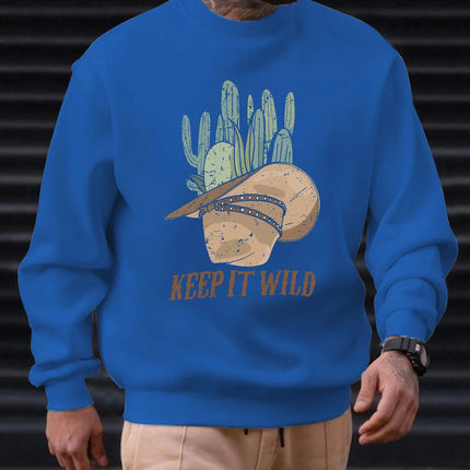 2025 New Sweatshirt For Men's KEEP IT WILD Pattern Printing Cotton Round Neck Fashion Casual High Quality Daily Top Clothing
