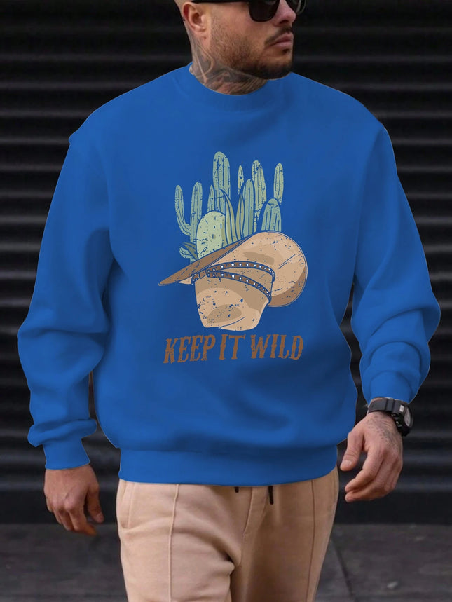 2025 New Sweatshirt For Men's KEEP IT WILD Pattern Printing Cotton Round Neck Fashion Casual High Quality Daily Top Clothing