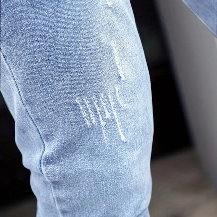 Autumn New Men's Stretch Jeans European American Fashion Casual Vintage Washing Feet Elasticity Denim Trousers Male