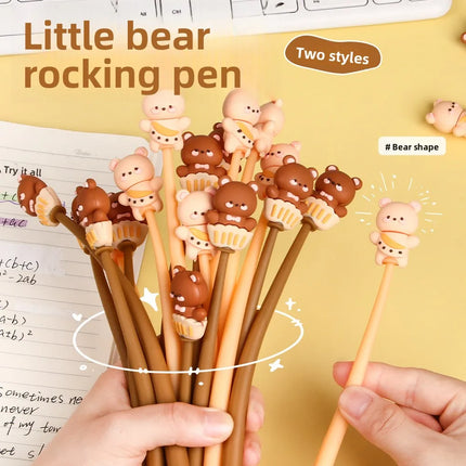 10Pcs/Lot Creative Little Bear Shaking Pens Cute Carrtoon Bear 0.5mm Black Ink Soft Gel Pen Kids School Office Stationery Gifts