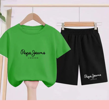 Children's Sportswear Set - White T-shirt + Shorts - Personalized Letter T-shirt Suitable for Boys and Girls Aged 3 to 13
