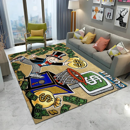 Dollar Monopoly Cartoon Retro Games Carpet Rug for Home Living Room Bedroom Sofa Doormat Decor,kids Area Rug Non-slip Floor Mat