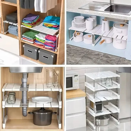 Telescopic Stackable Storage Rack Multifunctional Layered Shelf Sink Holder Wardrobe Closet Organizer