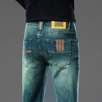Ele Emerald een Slim Fit Men's Jeans High End Luxury Brand Bule Casual Wear Resistant Stainproof mid Waist Zipper
