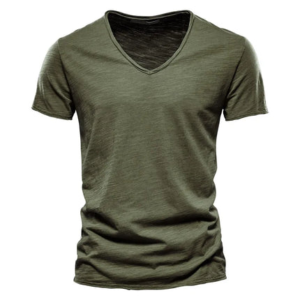 Brand Quality 100% Cotton Men's T-shirt V-neck Fashion Design Slim Fit Solid T-shirts Male Tops Tees Short Sleeve T-Shirt For Men