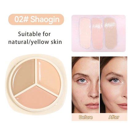 Three-color concealer palette, waterproof and long-lasting contouring effect, lightweight texture, can cover dark circles