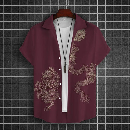 Men's Shirts Short Sleeve Tops Dragon Graphic Clothing 3d Shirts 2024 Casual Fashion Streetwear Summer Apparel For Male Blouse