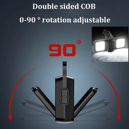 Flashlight Mini Keychain Light COB Work Light USB Rechargeable Lamp with 90° Foldable Side Lights Multifunctiona Portable Torch