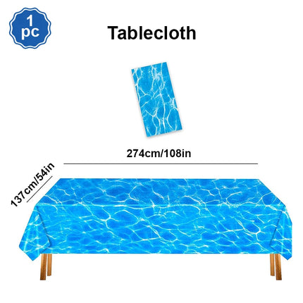 Sea Wave Tablecloth 54x108Inch Water Ripple Plastic Tablecloth Ocean Mermaid Party Table Cover Summer Beach Pool Birthday Decors
