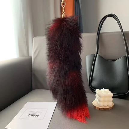 Natural Fox Fur Tail Keychain Furry Y2k Beautiful Accessory Fox Tail Keychain Length 40 Cm Car Keychains for Women