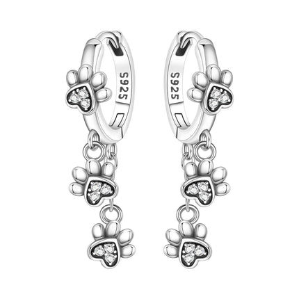 Hot Sale Original 925 Sterling Silver Zircon Pink Paw Print Earrings Heart Flower Leaf Design Women Party Jewelry Gift Ear Loops